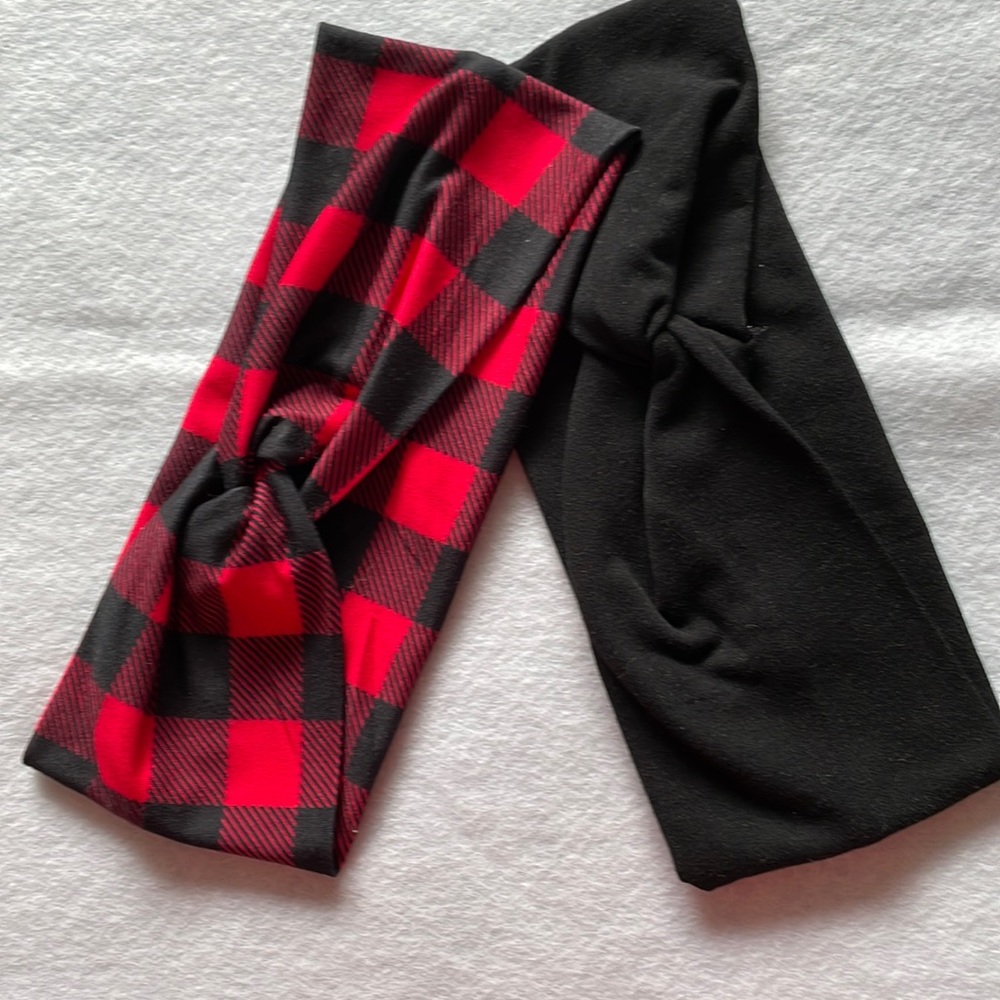 Front Twist Headbands Handmade Buffalo Check Red/Black